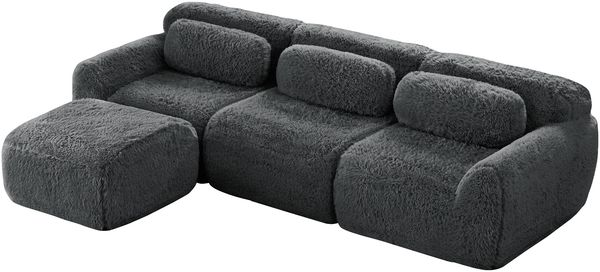Sofa modular (L-Form) mit großer Sitzfläche, Plüschstoff, 32D-Hochresilienzschaum, rutschfeste Basis, Grau, keine Montage,291*179*73 cm Bild 6