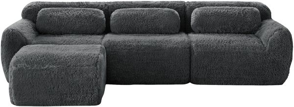 Sofa modular (L-Form) mit großer Sitzfläche, Plüschstoff, 32D-Hochresilienzschaum, rutschfeste Basis, Grau, keine Montage,291*179*73 cm Bild 4