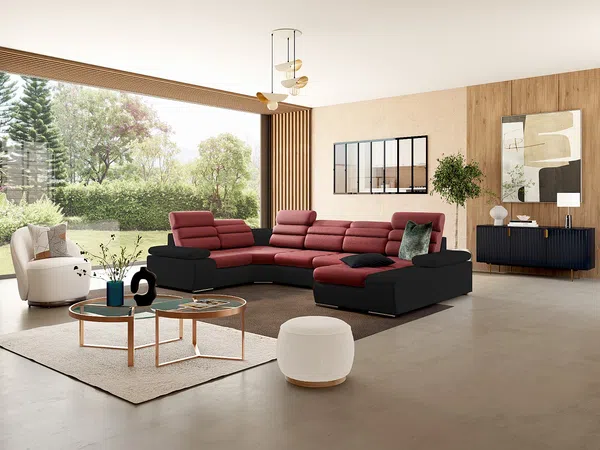Wohnlandschaft mit Schlaffunktion BOILEAU - Ecke Rechts - Rot & Schwarz