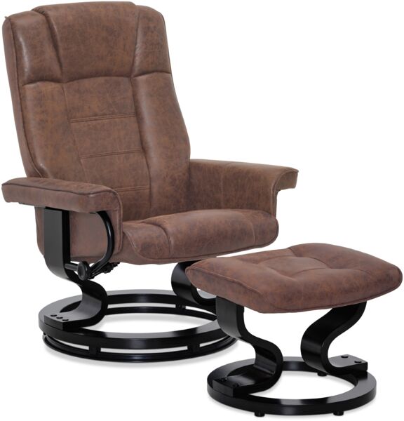 M MCombo Relaxsessel mit Hocker, 360° Drehbarer Fernsehsessel mit Liegefunktion, bis 120 Kg Belastbarer TV-Sessel, Moderner Ruhesessel für Wohnzimmer, 9019 (Braun-Mikrofaser)