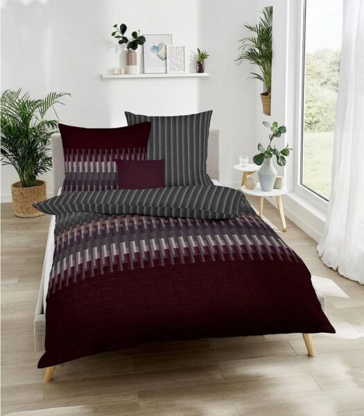 Kaeppel Bettwäsche SMART, L 155 x B 220 cm, Burgund, Grau, Biber, 1 teilig, mit Reißverschluss