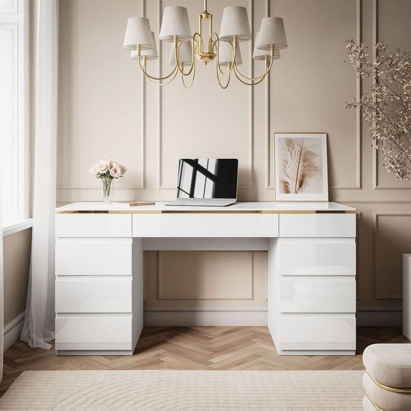 Lookway Schreibtisch AURORA DOUBLE GOLD mit Schubladen (1x Schreibtisch), Breite: 157cm
