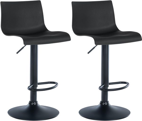 2er Set Barhocker GEBEL - Kunststoff Schwarz 39x36x84 cm | Barstuhl Höhenverstellbar Mit Lehne Drehbar Tresenhocker Tresenstuhl Kneipenhocker