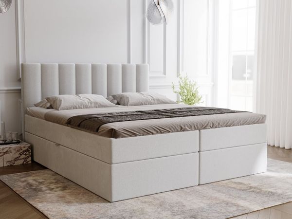 GRAINGOLD Mocca Doppelbett 140x200, Boxspringbett mit gepolstertes Kopfteil, zwei Bettkästen, Velour-Stoff, Grau