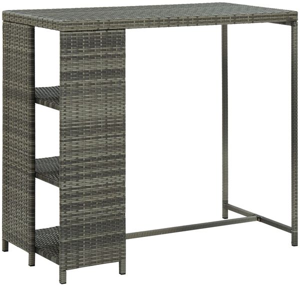 Bartisch, Stehtisch, Bistrotisch mit Regal Grau 120x60x110 cm Poly Rattan