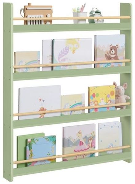 SONGMICS Bücherregal Kinder, Kinderregal mit 4 Ebenen, Spielzeugregal, Wandregal, grün-naturfarben