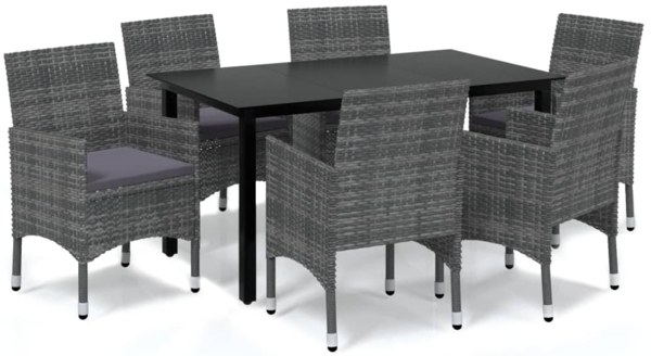 vidaXL 7-tlg. Garten-Essgruppe mit Kissen Poly Rattan Grau 3094982