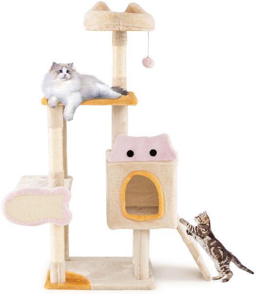 Klein Kratzbaum mit Fischförmigem Kratzbrett Holz Katzenbaum Katzenkratzbaum Kletterbaum