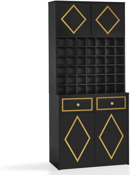 BarberPub Handtuchschrank mit 2 Schubladen, 42 Offenen Fächern & 4 Schränken, Badezimmerschrank Schwarz, Hochschrank Aufbewahrungsschrank Holz für Friseursalon, Schönheitssalon 40x80x180 cm, R6194