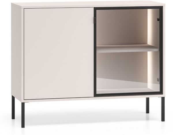 Selsey 'Barnee' – Sideboard mit beleuchteter Glasvitrine, Kaschmir, 107 cm