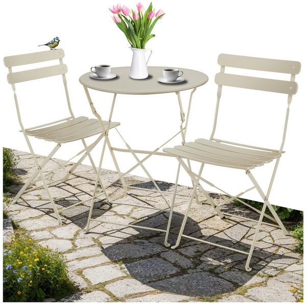 tectake Essgruppe Bistrotisch Set, (Set, 3-tlg), Solides, pulverbeschichtetes Stahlgestell – langlebig & robust