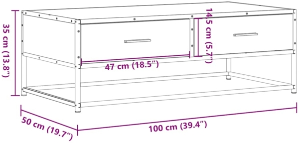 vidaXL Couchtisch Grau Sonoma 100x50x35 cm Holzwerkstoff und Metall 848782 Bild 10