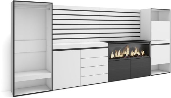 Skraut Home | Sideboard, Kommode | Aufbewahrungsschrank | 334x145x35 cm | Für Schlafzimmer | Elektrokamin XXL | Kommode mit Schubladen | Schuhschrank | Offener Kleiderschrank | Moderner Stil | Weiß