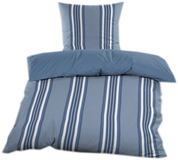 Bettwäsche Renforce Streifen blau wendbar 135 x 200 cm