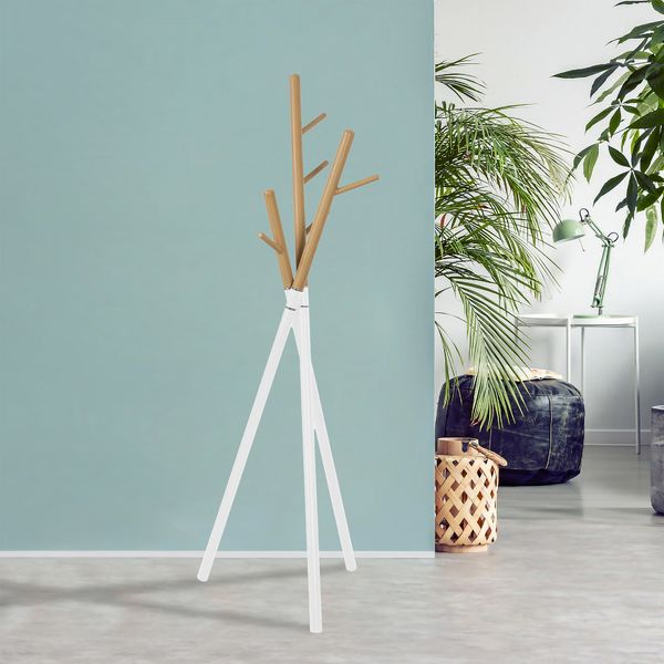Garderobenständer Laerdal 172x49x49 cm Stahl Weiß/Holzoptik [en. casa]