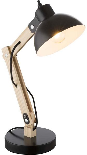Tischleuchte, Holz, hell, Metall, schwarz, Spot beweglich