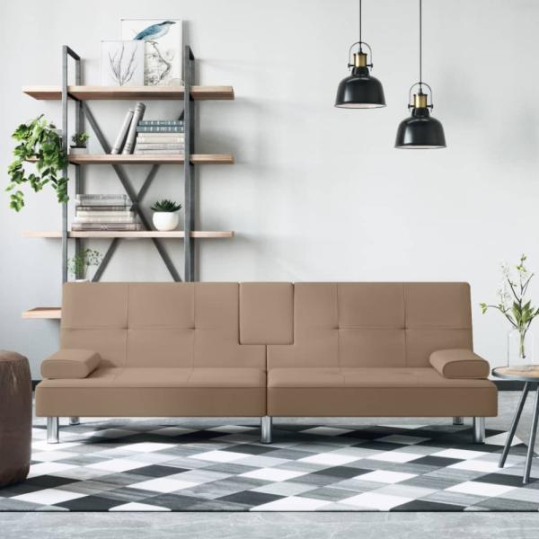 Schlafsofa mit Getränkehaltern Cappuccino Kunstleder (Farbe: Braun)