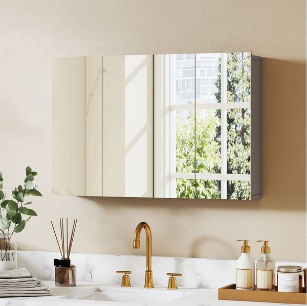 Kleankin Spiegelschrank Wandschrank Badschrank mit Verstellbaren Regalen (Set, 1-St, 1er Set) Badezimmer Spiegelschrank mit drei Türen