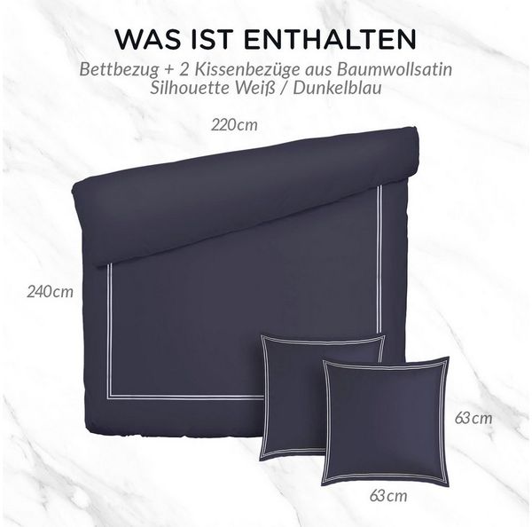 Pure cottom Bettwäsche Baumwollsatin in weiß/dunkelblau, Baumwollsatin, Partnerbett Bild 3