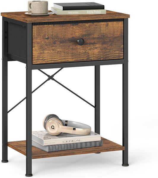 SONGMICS BELLAH Kollektion - Nachttisch, Beistelltisch mit Schublade, Nachtschrank, mit Einer Ablage unten, Nachtkommode, für Schlafzimmer, Wohnzimmer, 30 x 39,6 x 60,4 cm, vintagebraun LGS101K101