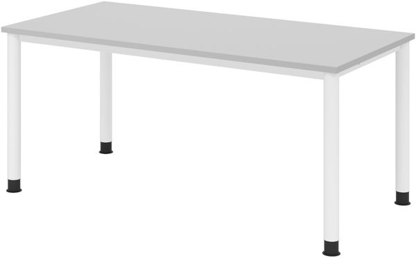 bümö höhenverstellbarer Schreibtisch H-Serie 160x80 cm in grau, Gestell in Weiß - PC Tisch für's Büro manuell höhenverstellbar, Computertisch verstellbar, HS-16-5-W