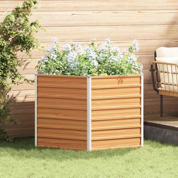 vidaXL Hochbeet im Garten Hellbraun 129 x 129 x 77 cm Verzinkter Stahl 42017322
