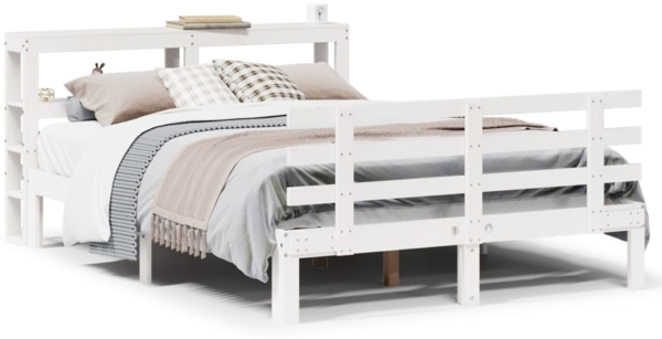 vidaXL Bettgestell mit Kopfteil ohne Matratze Weiß 135x190 cm 3306103