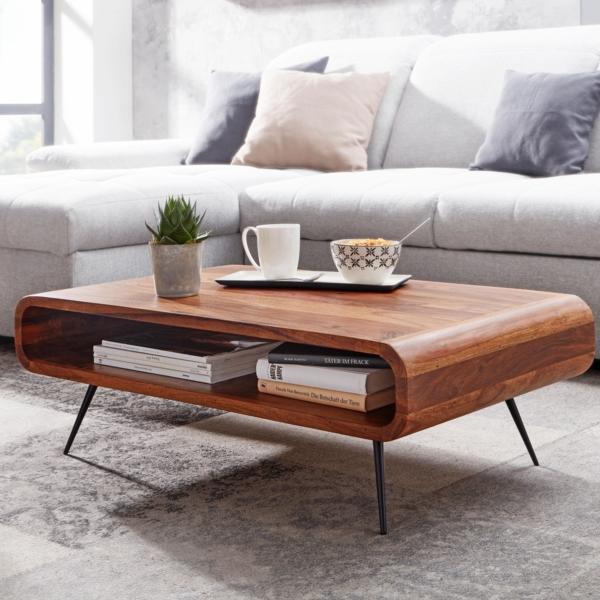 Couchtisch 90x55x30 cm Sheesham Massivholz / Metall Sofatisch Eckig, Wohnzimm... Bild 4