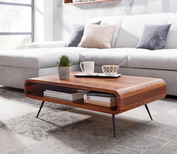 Couchtisch 90x55x30 cm Sheesham Massivholz / Metall Sofatisch Eckig, Wohnzimm... Bild 6