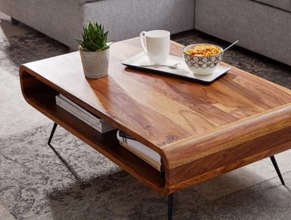 Couchtisch 90x55x30 cm Sheesham Massivholz / Metall Sofatisch Eckig, Wohnzimm... Bild 9