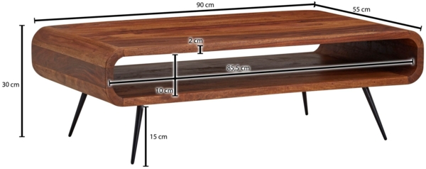 Couchtisch 90x55x30 cm Sheesham Massivholz / Metall Sofatisch Eckig, Wohnzimm... Bild 7