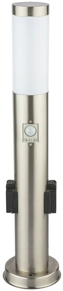 LED Stehleuchte, silber, Bewegungsmelder, 2x Steckdose