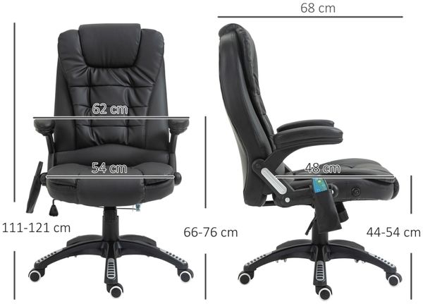 Drehstuhl 54 cm Sitzbreite, Sitzhöhe 44–54 cm, höhenverstellbar mit Massagefunktion, Kunstleder, schwarz,70x70x121 cm Bild 3