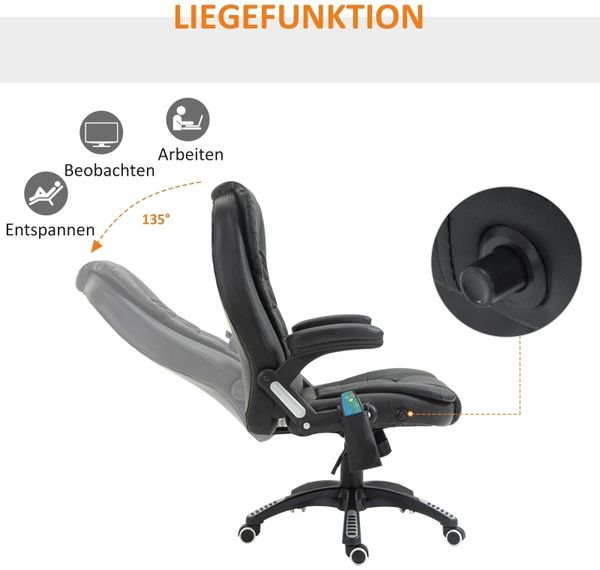 Drehstuhl 54 cm Sitzbreite, Sitzhöhe 44–54 cm, höhenverstellbar mit Massagefunktion, Kunstleder, schwarz,70x70x121 cm Bild 6