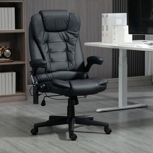 Drehstuhl 54 cm Sitzbreite, Sitzhöhe 44–54 cm, höhenverstellbar mit Massagefunktion, Kunstleder, schwarz,70*70*121 cm