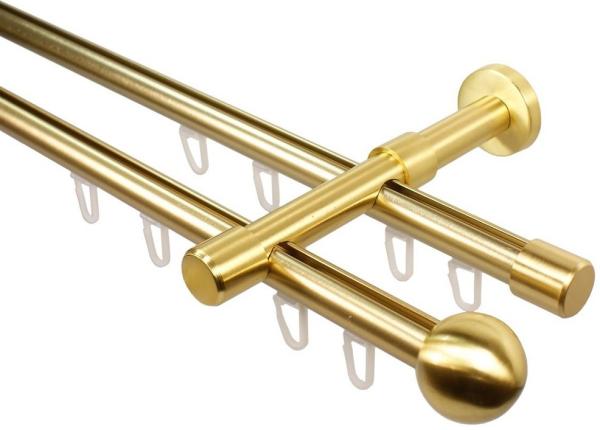 iso-design Gardinenstange Innenlauf 2-läufig 16 mm Farbe Messing Matt Endstück Kugel, Ø 16 mm, 2-läufig, Fixmaß, mit Bohren, Aluminium