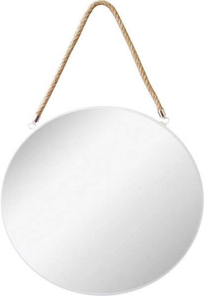 Provance Dekospiegel Runder Spiegel Wand- Badezimmer- Spiegel Weiß 43cm Ø Kordel Glas