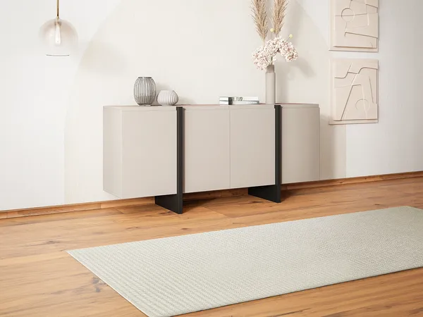 Vente-unique - LUVONIA Sideboard Holz, Platte SchwarzBeige - B 45 cm x H 81 cm x L 180 cm