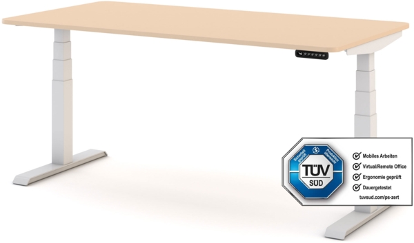 ASSMANN Elektrisch Höhenverstellbarer Familien Schreibtisch Pitino Curved 120x70cm Sand Signalweiß Metall Holz
