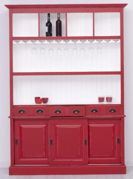 Casa Padrino Landhausstil Massivholz Barschrank Antik Rot / Weiß 151 x 36 x H. 210 cm - Massivholz Weinschrank im Landhausstil - Massivholz Bar Möbel - Landhausstil Bar Möbel