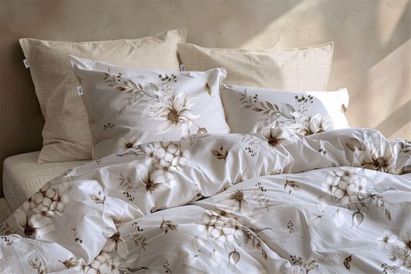 Zo! Home Flanell Bettwäsche 155x220 Elara Grey Blüten Magnolie grau natur