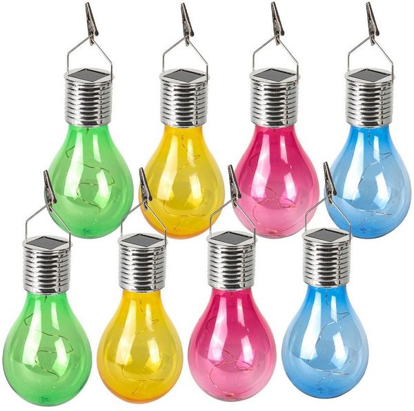 Casativo LED-Lichterkette Solar LED-Lampen Glühbirnen Deko Partyleuchte Gartenlampe je Ø7,5 cm, mit Dämmerungssensor & Klemme zum Aufhängen/kabellos