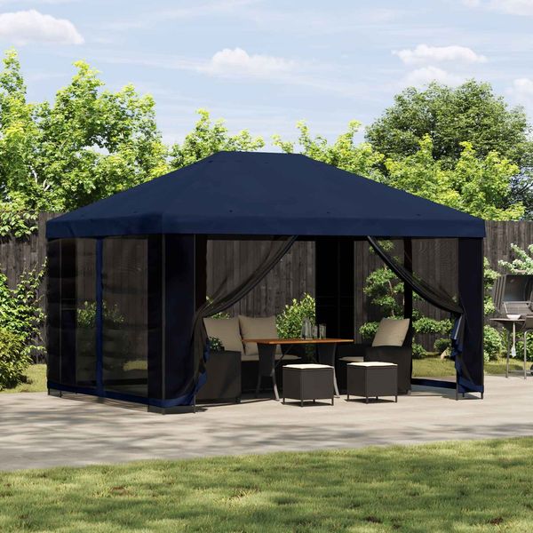 vidaXL Garten Pavillon mit Seitenwänden 4 x 3 m Blau 900391