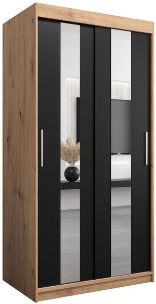 ABIKS MÖBEL Schwebetürenschrank POLE Schlafzimmerschrank - mit Spiegel, Kleiderstange und Regalen