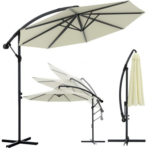 Huracan Sonnenschirm LED Solar Ø 250/300/350cm Ampelschirm mit Kurbel, Ständer, Gartenschirm Balkonschirm UV-Schutz Aluminium wasserdicht 360°neigbar