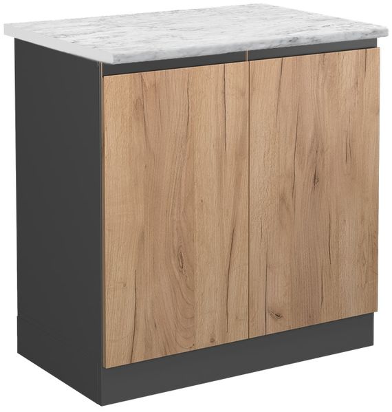 Spülenunterschrank R-Line Goldkraft Eiche 80 cm J-Shape AP Marmor Vicco