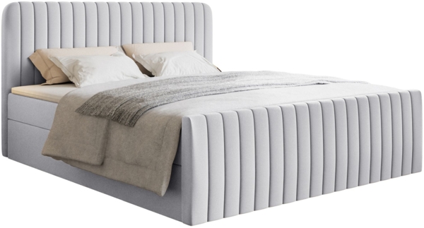 Selsey 'Saliano' Boxspringbett mit Bettkasten, Topper und Chenille-Bezug, Hellgrau, 140x200 cm