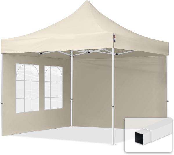 3x3 m Faltpavillon, ECONOMY Stahl 30mm, Seitenteile mit Sprossenfenstern, creme