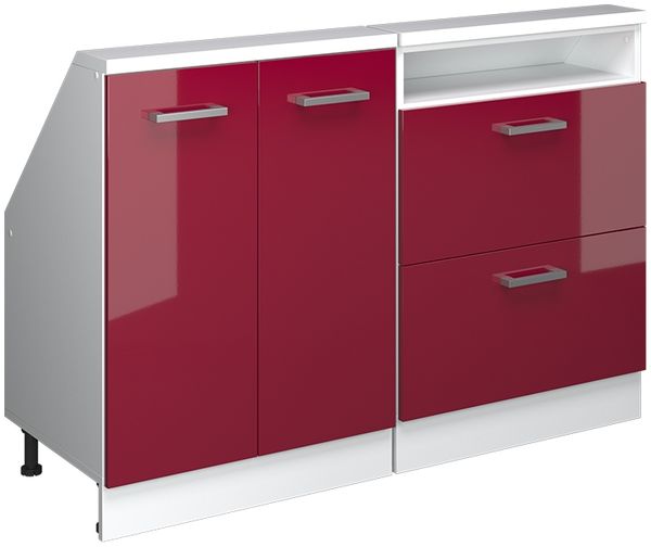 Küchenschrank für Dachschrägen R-Line Rot Hochglanz/Weiß 120 cm 2er Set Vicco