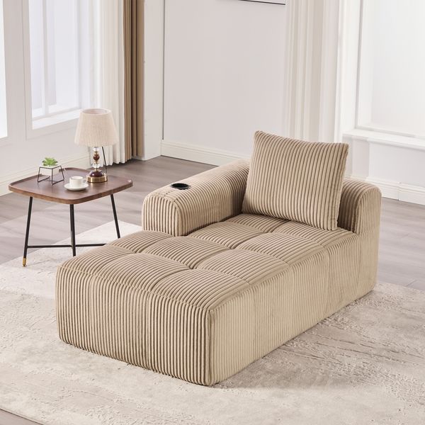 Einzelsitzsofa aus Cord 158x93x61 cm mit Seitenfächern & Rückenkissen, taupe